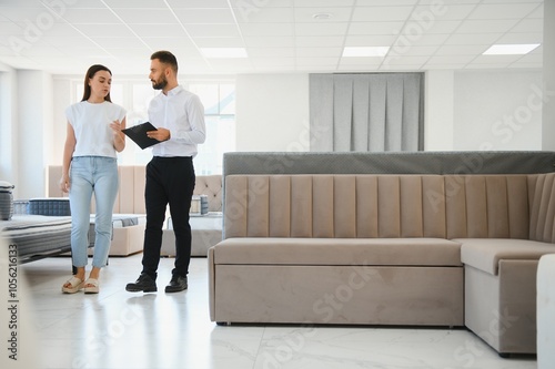 Cuadro en lienzo A professional sales consultant advises a client in a furniture store