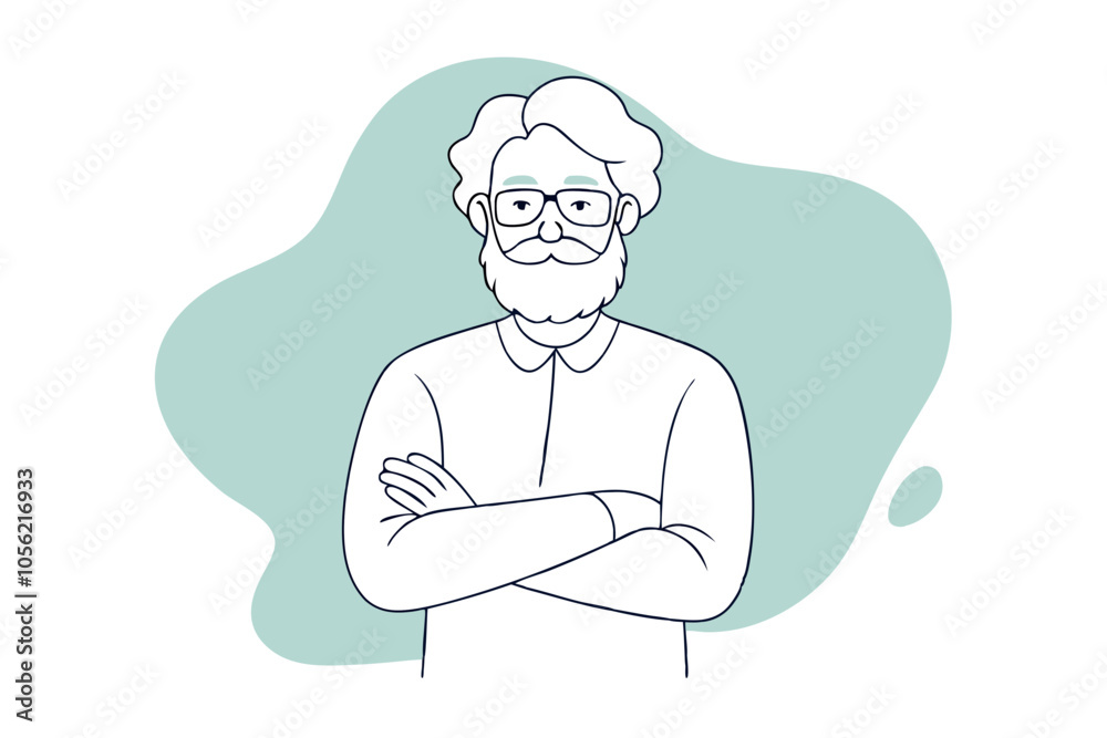 Artistic Line Illustration of an Older Bearded Hipster Guy with Arms Crossed Artistic Line Illustration of an Older Bearded Hipster Guy with Arms Crossed