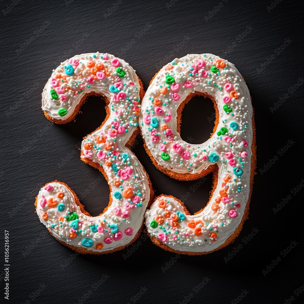 Cake shaped like number 39 on dark background Cake shaped like number 39 on dark background