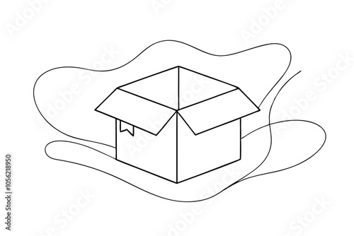 Line Art Illustration of an Open Cardboard Box Symbolizing Shipping and Delivery