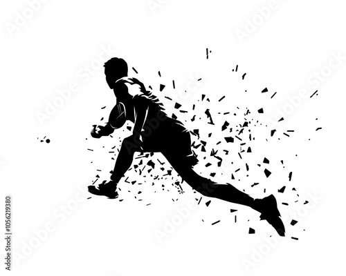 Squash player, isolated vector silhouette. Ink drawing athlete with racket