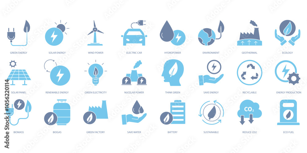 Green energy icons set. Set of editable stroke icons.Set of Green energy Green energy icons set. Set of editable stroke icons.Set of Green energy