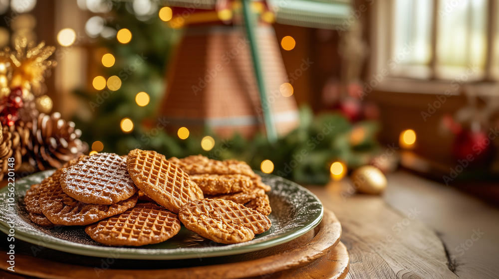 Plate of Traditional Dutch Christmas Cookies with Festive Holiday Decorations Plate of Traditional Dutch Christmas Cookies with Festive Holiday Decorations