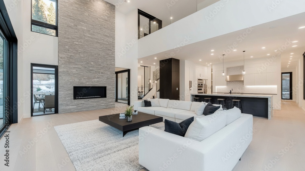 Elegant modern lobby with bright lighting and minimalist decor in a contemporary building