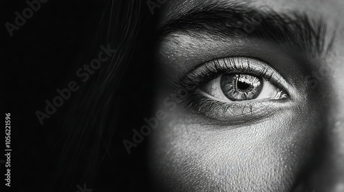  A close-up of a person's eye reflecting their face in the background