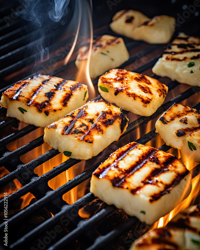 Halloumi cheese on grill