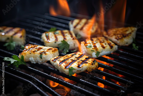 Halloumi cheese on grill
