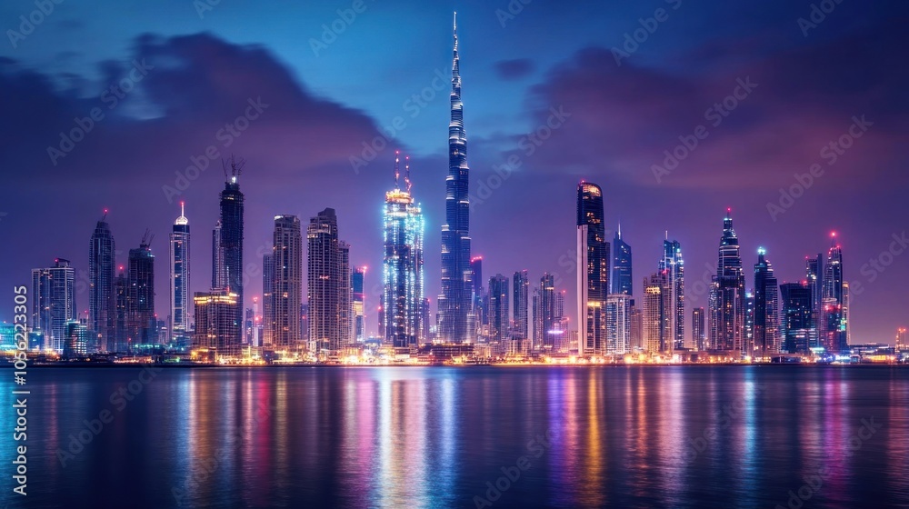 Fototapeta premium Dubai Skyline Night Lights