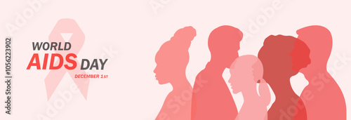 World AIDS Day.Horizontal banner,poster with silhouettes of men and women.Vector illustration dedicated to the problem of hiv, aids.