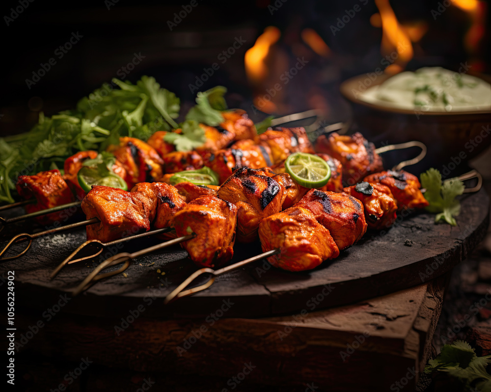Indian chicken tikka on skewers Indian chicken tikka on skewers