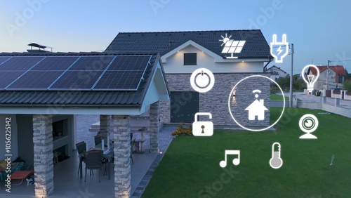 Canvastavla Intelligent modern house with animated icons of smart home appliances
