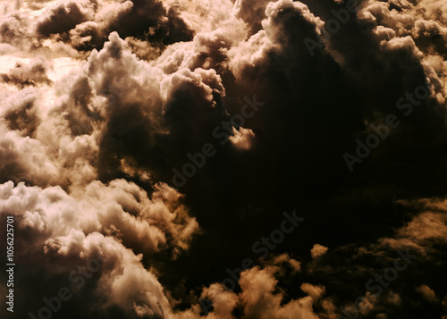 clouds at sunset seen from an airplane window