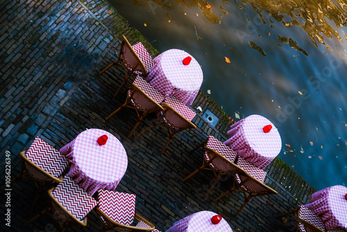 restaurant tables by the canal