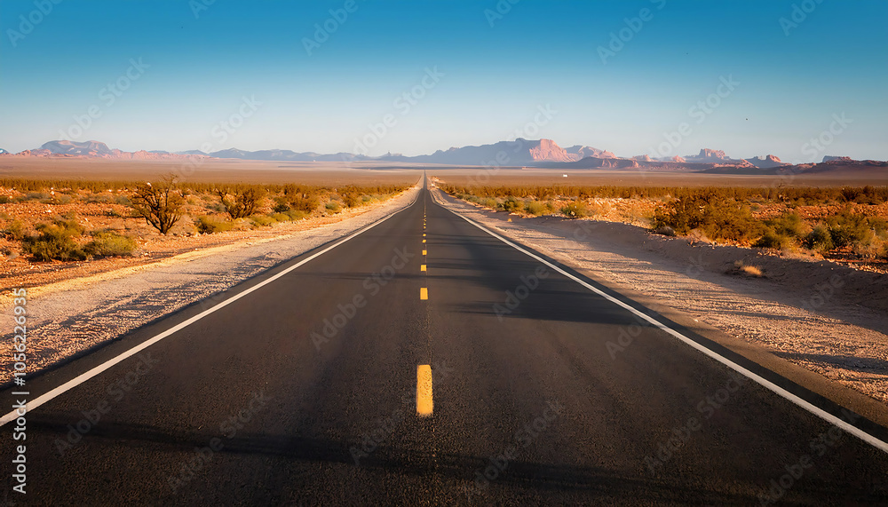 Fototapeta premium a straight highway leading to the horizon in the desert