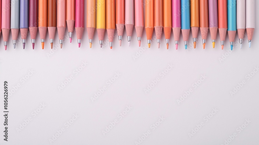 Neatly Aligned Row of Colorful Pencils on White Background, Ideal for Artistic Stationery, Back to School, Office Supplies, and Creative Photography with Ample Copy Space
Neatly Aligned Row of Colorful Pencils on White Background, Ideal for Artistic Stationery, Back to School, Office Supplies, and Creative Photography with Ample Copy Space