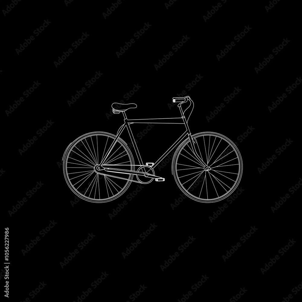 A minimalist line-art illustration of a bicycle on a black background. A minimalist line-art illustration of a bicycle on a black background.