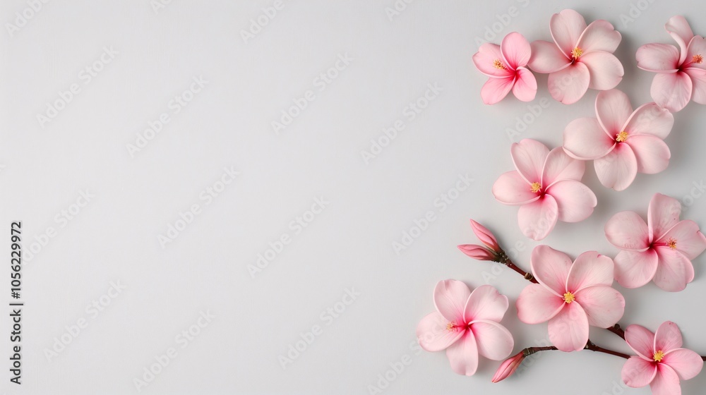 Soft Pink Frangipani Flowers with Green Leaf on White Background, Minimalist Floral Arrangement with Copy Space for Spa, Beauty, and Nature-Inspired Designs
Soft Pink Frangipani Flowers with Green Leaf on White Background, Minimalist Floral Arrangement with Copy Space for Spa, Beauty, and Nature-Inspired Designs