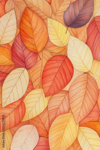 Vibrant watercolor painting features a stunning array of autumn leaves in rich red, orange, and yellow hues, creating a textured backdrop perfect for autumn-inspired designs