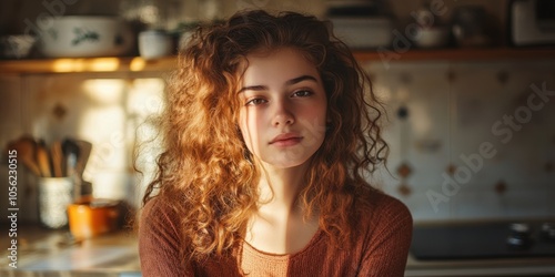 Contemplative Woman, Kitchen, Sunlight