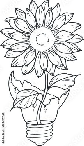 sunflower stock illustration Black and white cartoon