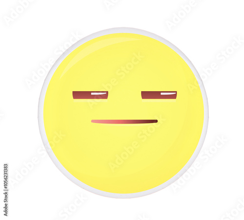 Badge with distrustful or sleepy face isolated on white