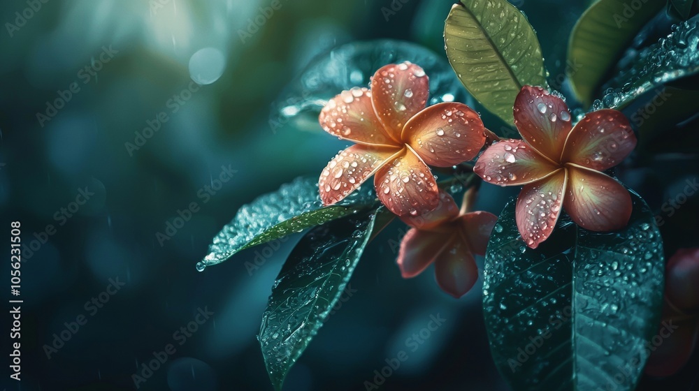 Red flowers with water droplets in natural lighting Red flowers with water droplets in natural lighting