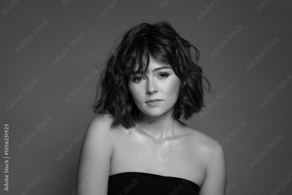Portrait of beautiful young woman. Black-and-white photo Portrait of beautiful young woman. Black-and-white photo