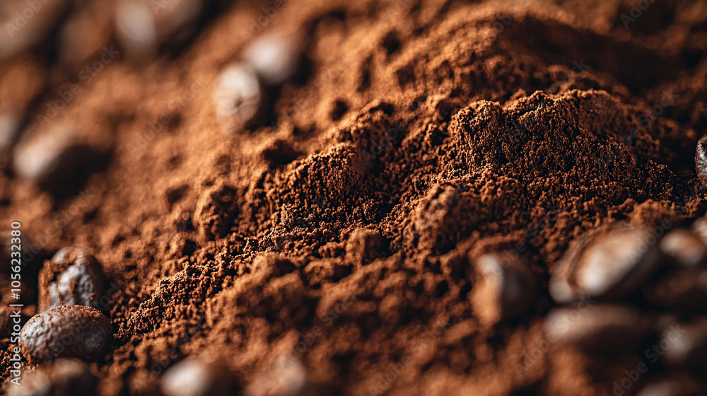 Close-up of Freshly Ground Coffee with Coffee Beans Close-up of Freshly Ground Coffee with Coffee Beans