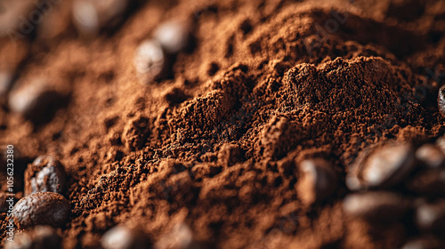 Close-up of Freshly Ground Coffee with Coffee Beans