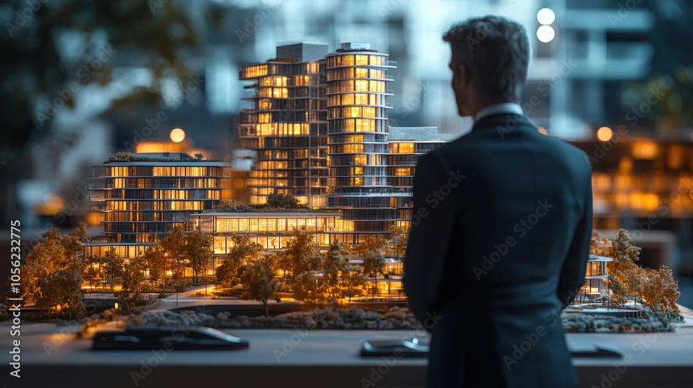 Architect analyzing illuminated architectural model of modern city buildings, urban development project, city planning, futuristic skyscrapers, design concept, glowing cityscape, real estate project Architect analyzing illuminated architectural model of modern city buildings, urban development project, city planning, futuristic skyscrapers, design concept, glowing cityscape, real estate project