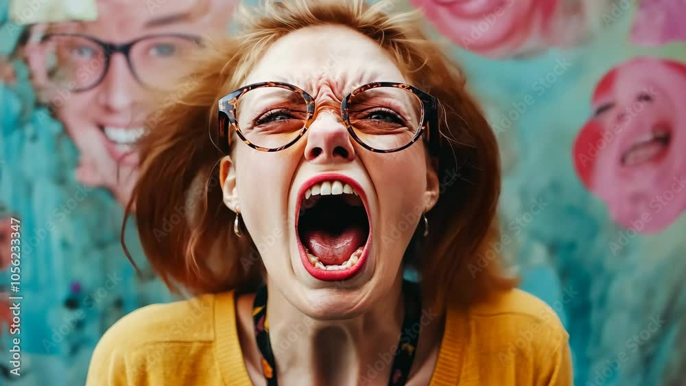 Creative trend collage of funny screaming female angry argument unhappy weird freak bizarre unusual fantasy Video