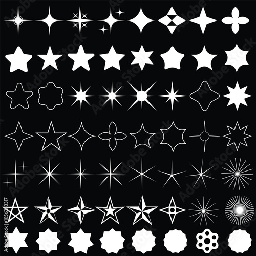 Stars collection icons hand drawn mixed style, set of stars sparkling shapes magic symbols silhouette vector
