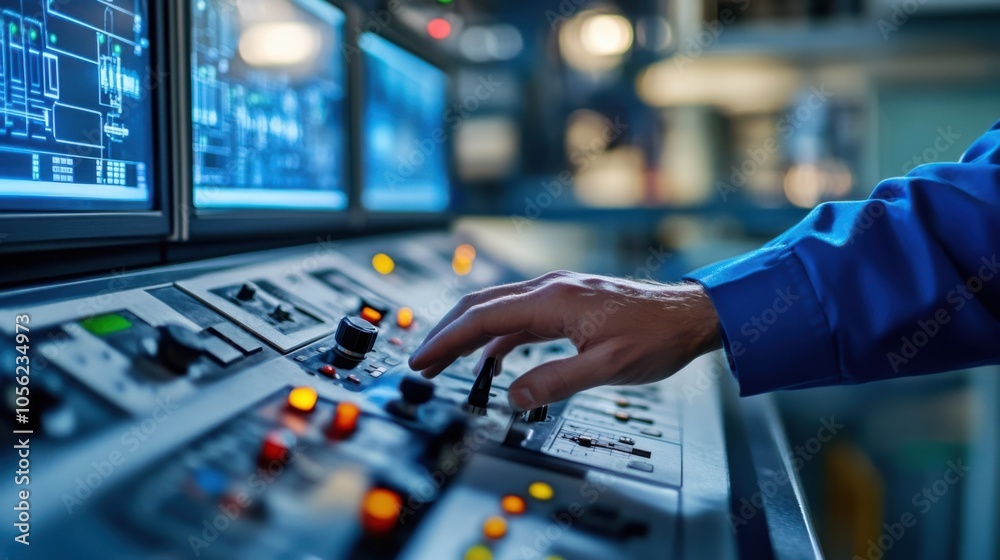 A close-up of an engineer's hands calibrating control systems A close-up of an engineer's hands calibrating control systems