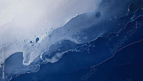 抽象 アート 青 水彩 グラデーション テクスチャ 波模様 水 滲み 自然 曲線 柔らかい 滑らか 層 フロー 流れ 境界線 深い トーン レイヤー 白 デザイン ミニマル シンプル 空間 調和 クリーン 穏やか 規則的 模様 表面 力強い 静けさ 透明 透明感 渋い 柔和 連続性 透明感