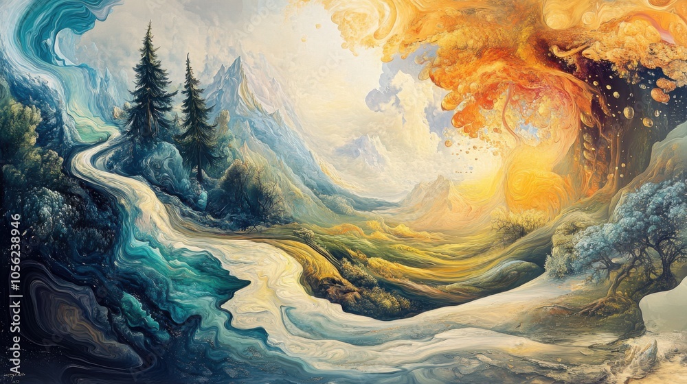 Obraz premium A surreal abstract painting depicting the energy of outdoor life,