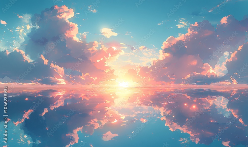 A serene scene unfolds in a 2d background with anime clouds dancing across the blue sky of a summer morning A serene scene unfolds in a 2d background with anime clouds dancing across the blue sky of a summer morning
