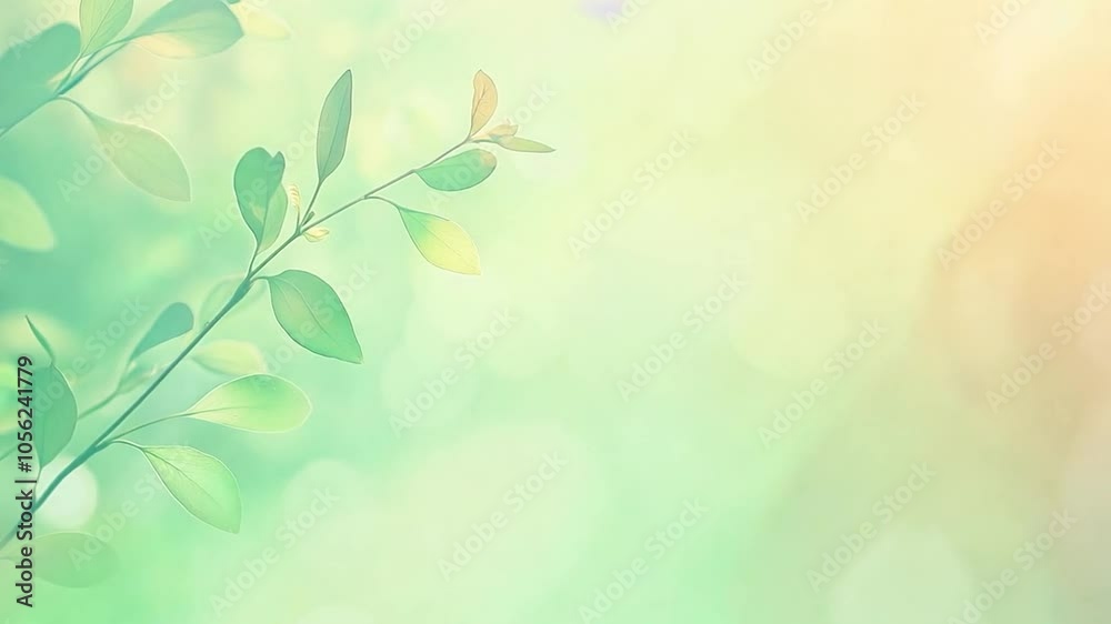 Green leaves are gently moving in the wind with a blurred background and bokeh effect. The background color changes from green to orange Green leaves are gently moving in the wind with a blurred background and bokeh effect. The background color changes from green to orange