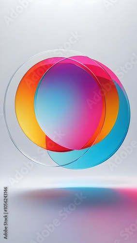 Colorful overlapping circles with gradient effects floating against a light background in an abstract composition. Generative AI