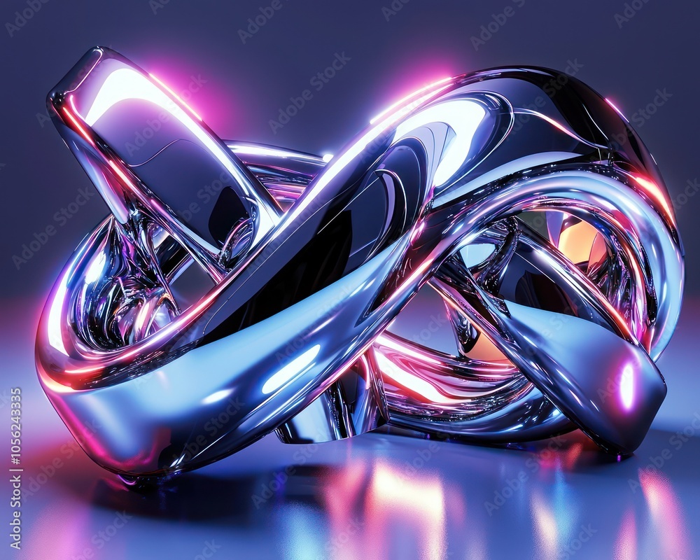 3D chrome shapes with neon highlights creating a futuristic abstract design 3D chrome shapes with neon highlights creating a futuristic abstract design