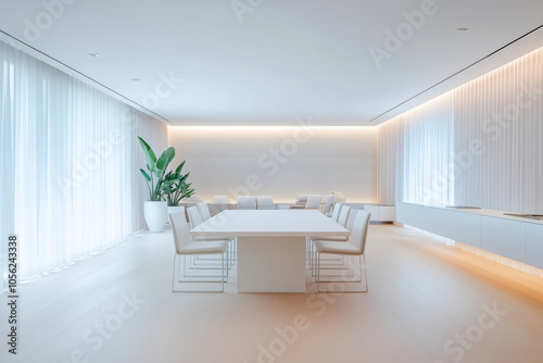 minimalist ultra modern dining room decorated in light colors photo