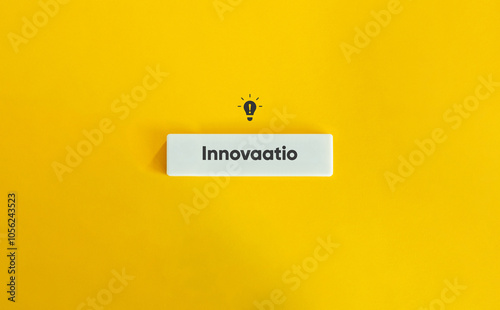 Innovation Word and Concept Image. Bulb Icon and Text on Block Letter Tile on Yellow Background.