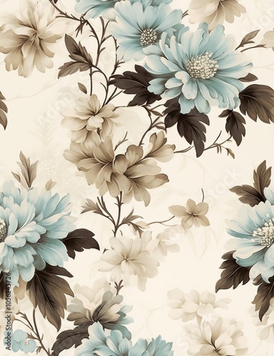 pretty black flowers wallpaper for decoration, beige and aquamarine colors