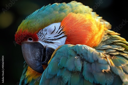 Portrait of a Beautiful Green Parrot in Sharp Focus with Soft Shadows, Low Contrast, and Professional Color Grading for Wildlife Photography

 photo