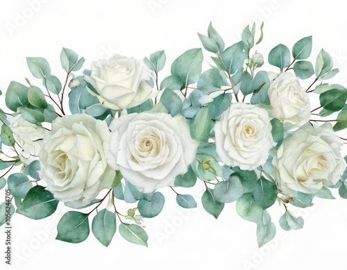 Watercolor white flowers border set. Floral background. Generated image