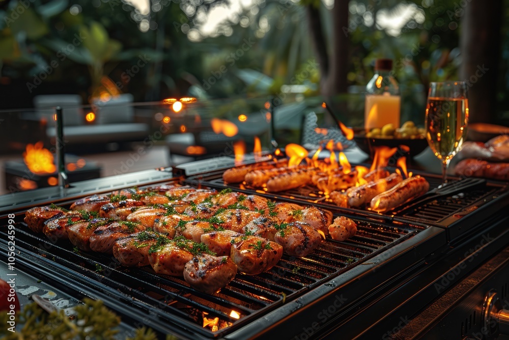 Open-air dinner by the grill with cozy lighting and a hint of romance Open-air dinner by the grill with cozy lighting and a hint of romance
