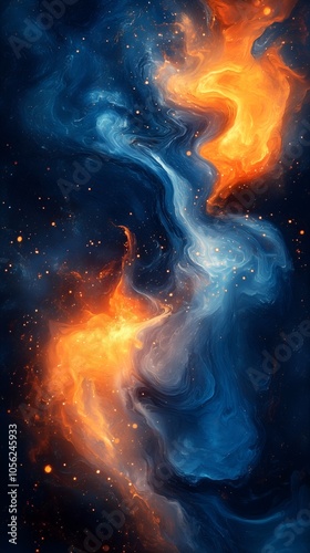 Colorful abstract wave art depicting dynamic movement with orange and blue hues - wallpaper