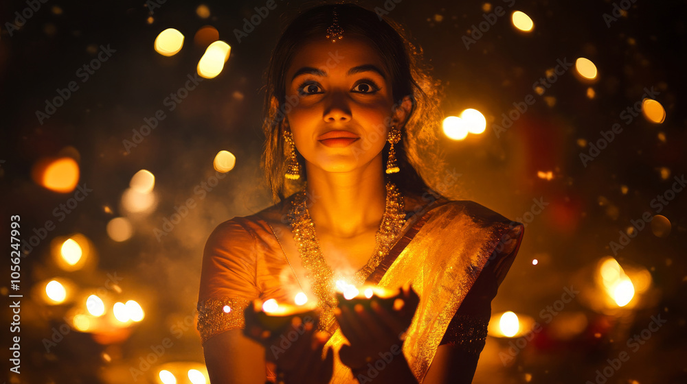 Beautiful indian woman celebrating festival of lights diwali Beautiful indian woman celebrating festival of lights diwali
