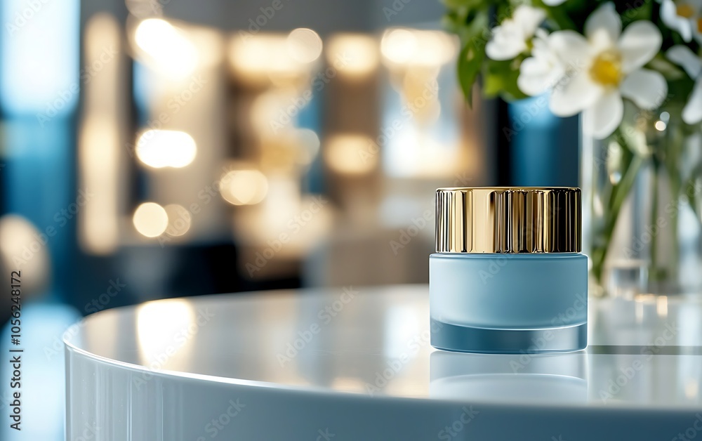 A stylish skincare cream jar sits elegantly on a polished surface, surrounded by soft lighting and fresh flowers, evoking a sense of luxury and beauty. A stylish skincare cream jar sits elegantly on a polished surface, surrounded by soft lighting and fresh flowers, evoking a sense of luxury and beauty.