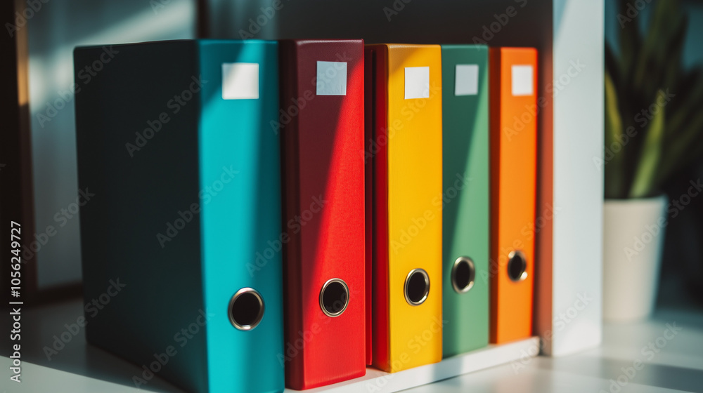 A row of neatly arranged file folders in different colors, with labeled tabs visible, adding a pop of color to a clean, white desktop.
A row of neatly arranged file folders in different colors, with labeled tabs visible, adding a pop of color to a clean, white desktop.