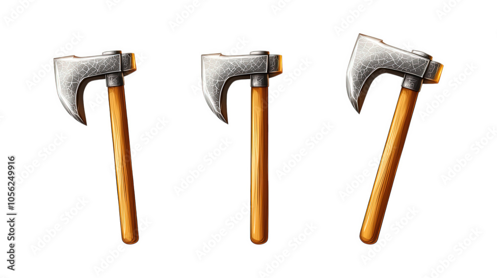 Set of mining pickaxes showcasing craftsmanship and rugged utility for exploration settings, isolated on transparent PNG background Set of mining pickaxes showcasing craftsmanship and rugged utility for exploration settings, isolated on transparent PNG background